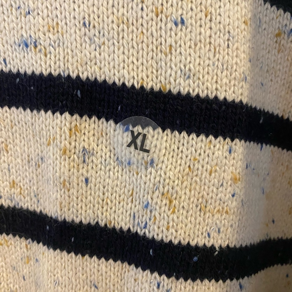 Crown & Ivy Sweater Sz XL Speckled Off White & Navy Stripe Pattern NEW Crew Neck - Picture 3 of 7